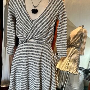 Free People Black and White Striped Long Sleeve Dress